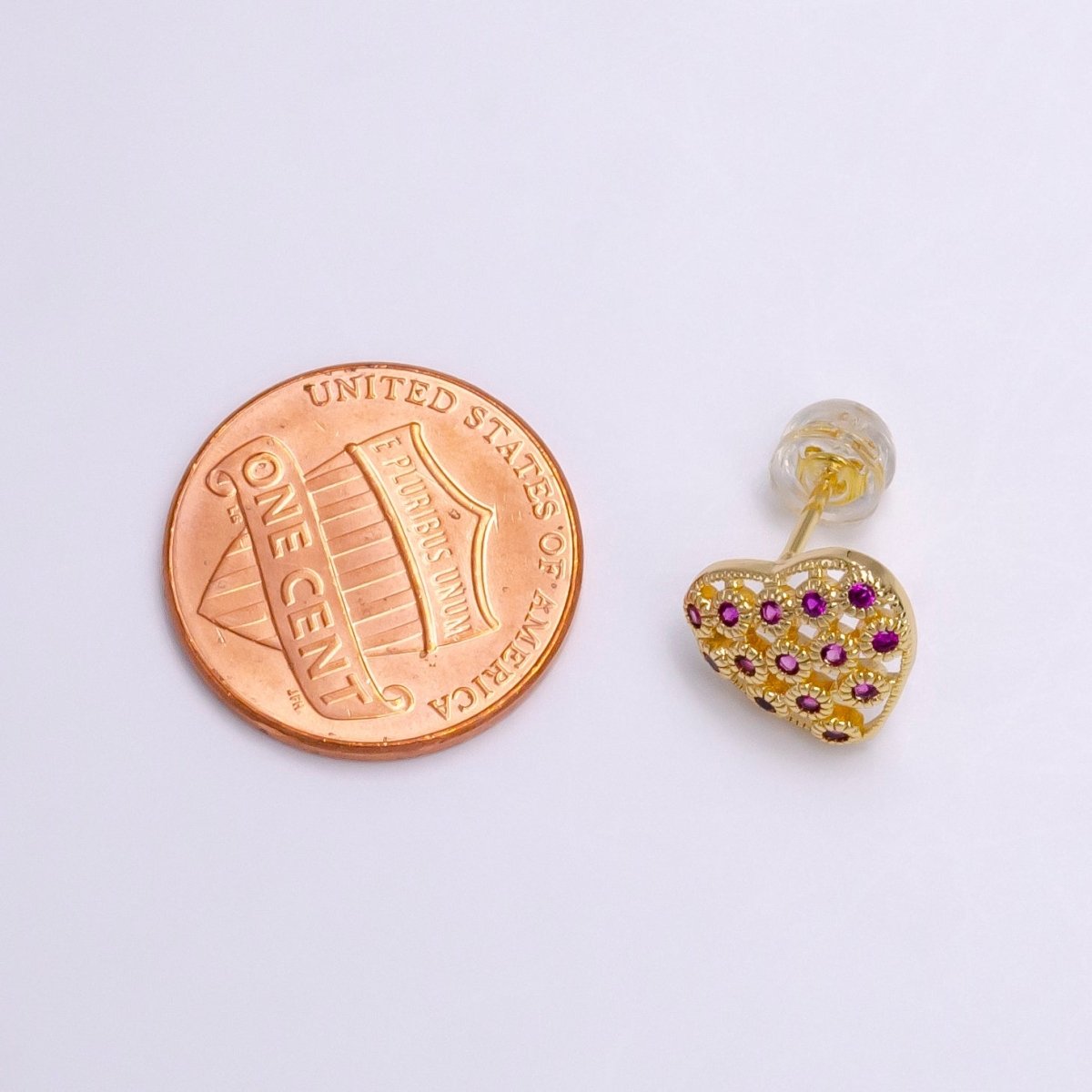 Sweet Gold Filled Fuchsia CZ Open Heart 10mm Stud Earrings in Gold & Silver