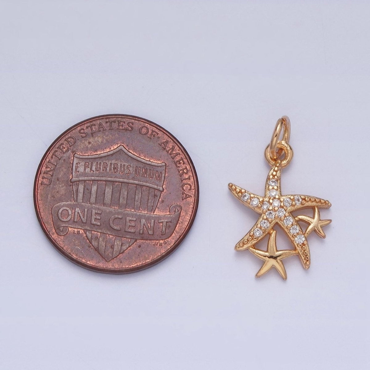 16K Gold Filled Micro Paved Clear/Multicolor CZ Ocean Starfish Beach Charm