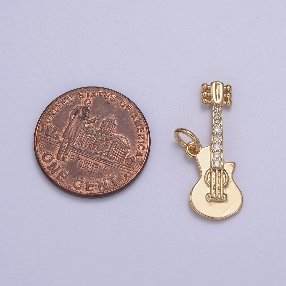 16k Gold Filled Rock n Roll Tiny Guitar Charm Musician Guitarist CZ Pendant