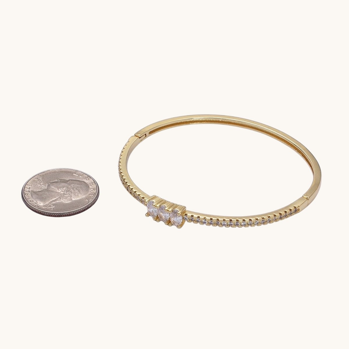 16K Gold Filled Triple Oval CZ Micro Pave CZ Stackable Hinge Bangle Bracelet