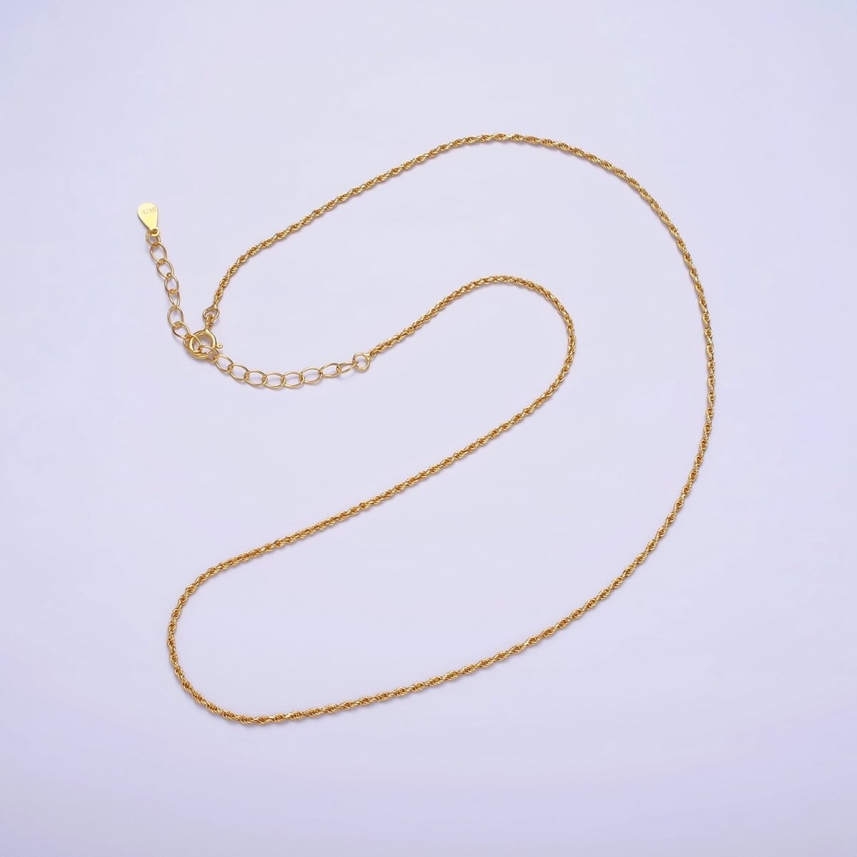 Dainty 16K Gold Vermeil S925 Sterling Silver 1.2mm Twisted Rope Chain Necklace