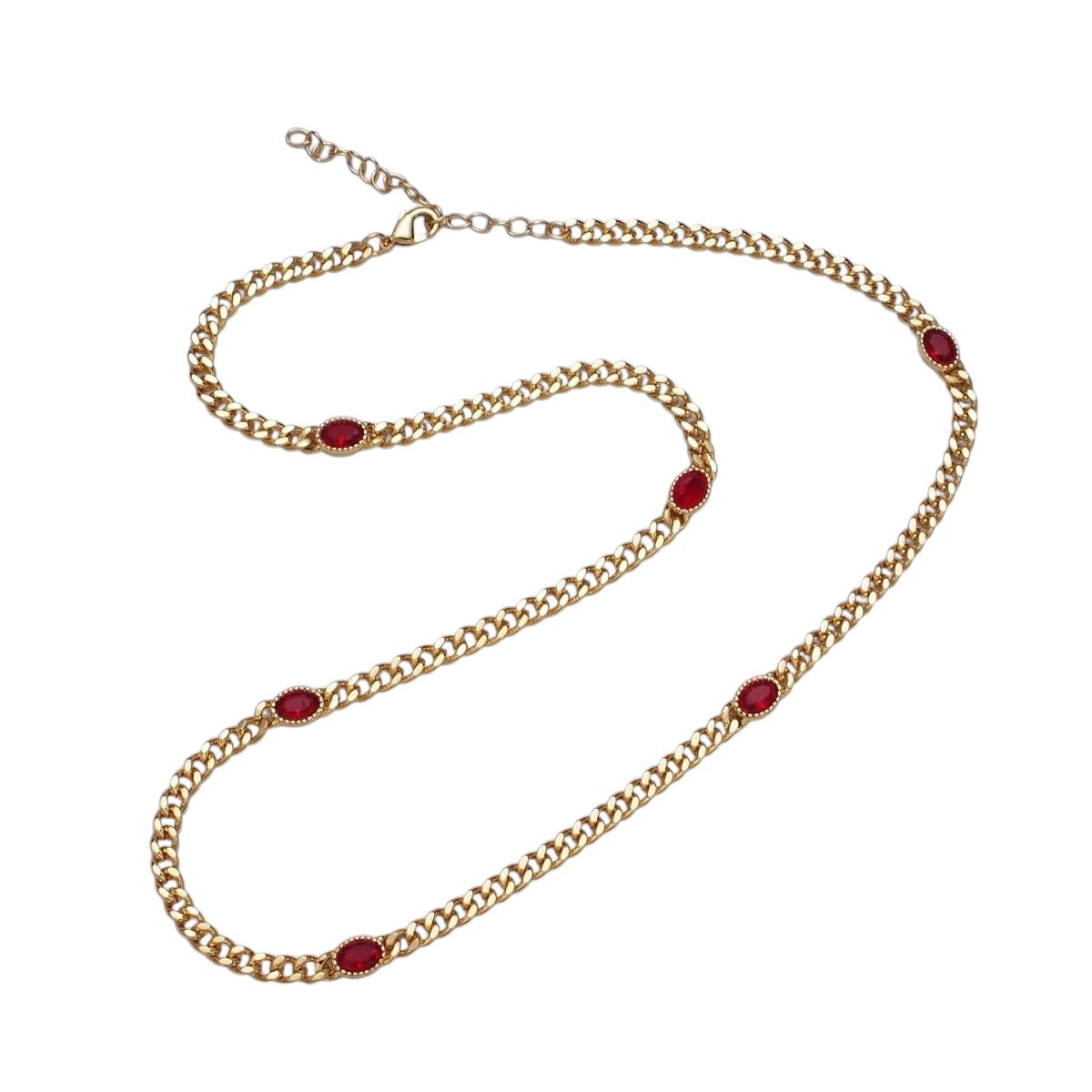 Gorgeous 18 Inch Oval CZ 4mm Gold Flat Curb Chain Necklace in Green, Blue, Purple, Red and Pink