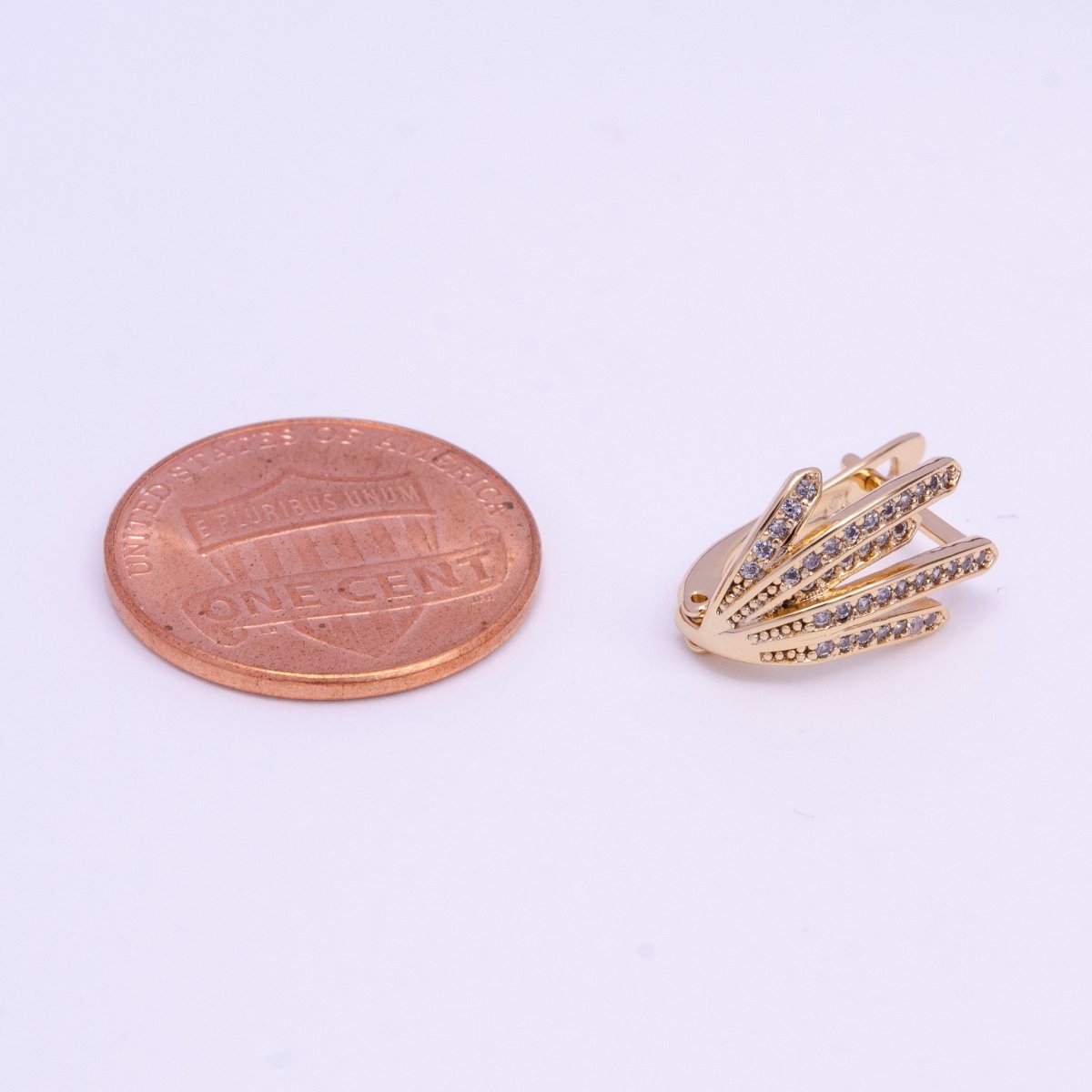 Beautiful 18K Gold Filled 14mm Palm Leaf Micro Pave CZ English Lock Earrings