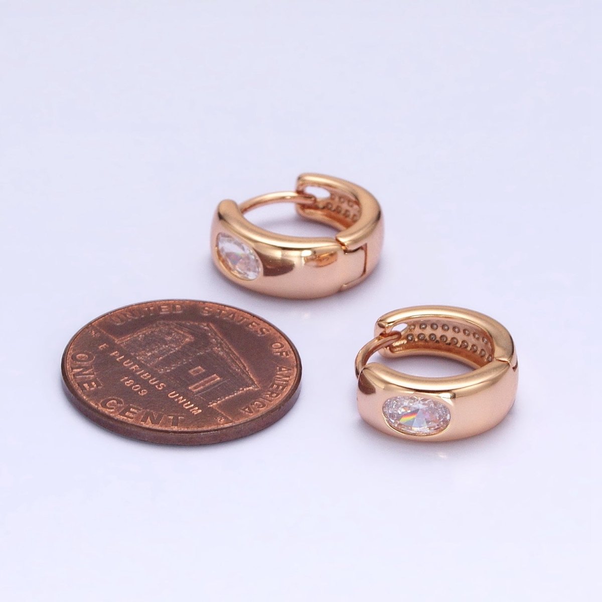 18K Gold Filled Clear Oval CZ Wide Huggie Earrings