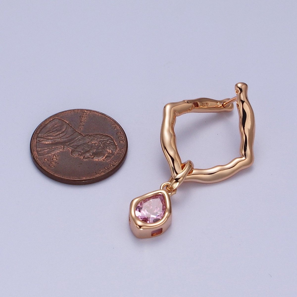 18K Gold Filled Purple, Clear, Green or Pink Teardrop CZ Rhombus Dangle Earrings
