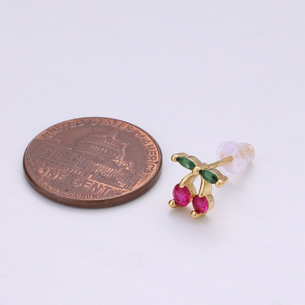 Sweet Dainty Purple-Pink Crystal Cherry Fruit Studs Earrings CZ Floral Color Fruit Casual Daily Wear Earrings
