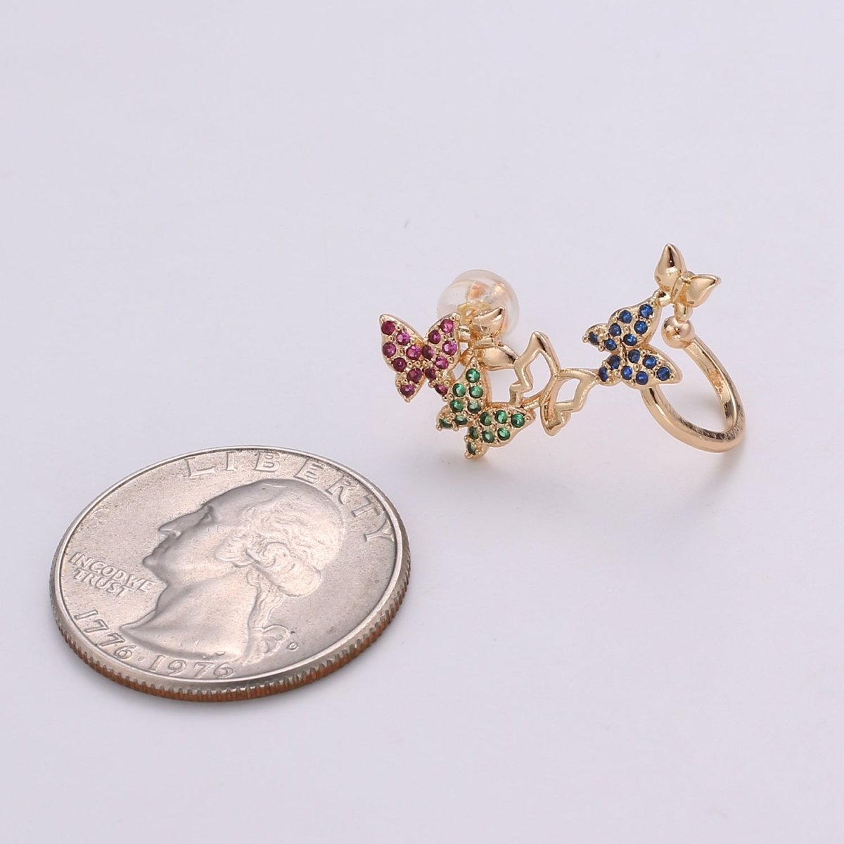 Butterfly Gold ear climbers, Colorful Rainbow earrings, butterfly ear climbers, vine ear climbers