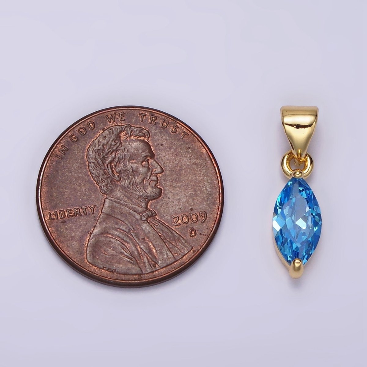 24K Gold-Filled 18mm Baby Blue or Blue CZ Marquise Birthstone Pendant