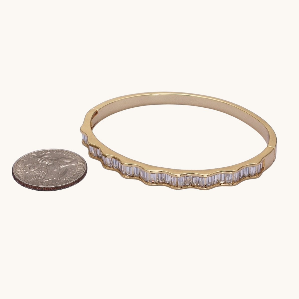24k Gold Filled Baguette Geometric Wavy Gold Bangle Bracelet