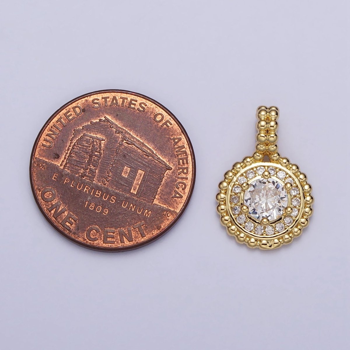24K Gold-Filled Beaded Clear Round 17mm x 11mm Cubic Zirconia CZ Pendant