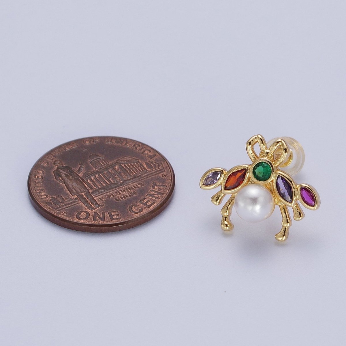 24K Gold Filled Bee Multicolor CZ Marquise Round White Pearl Stud Earrings
