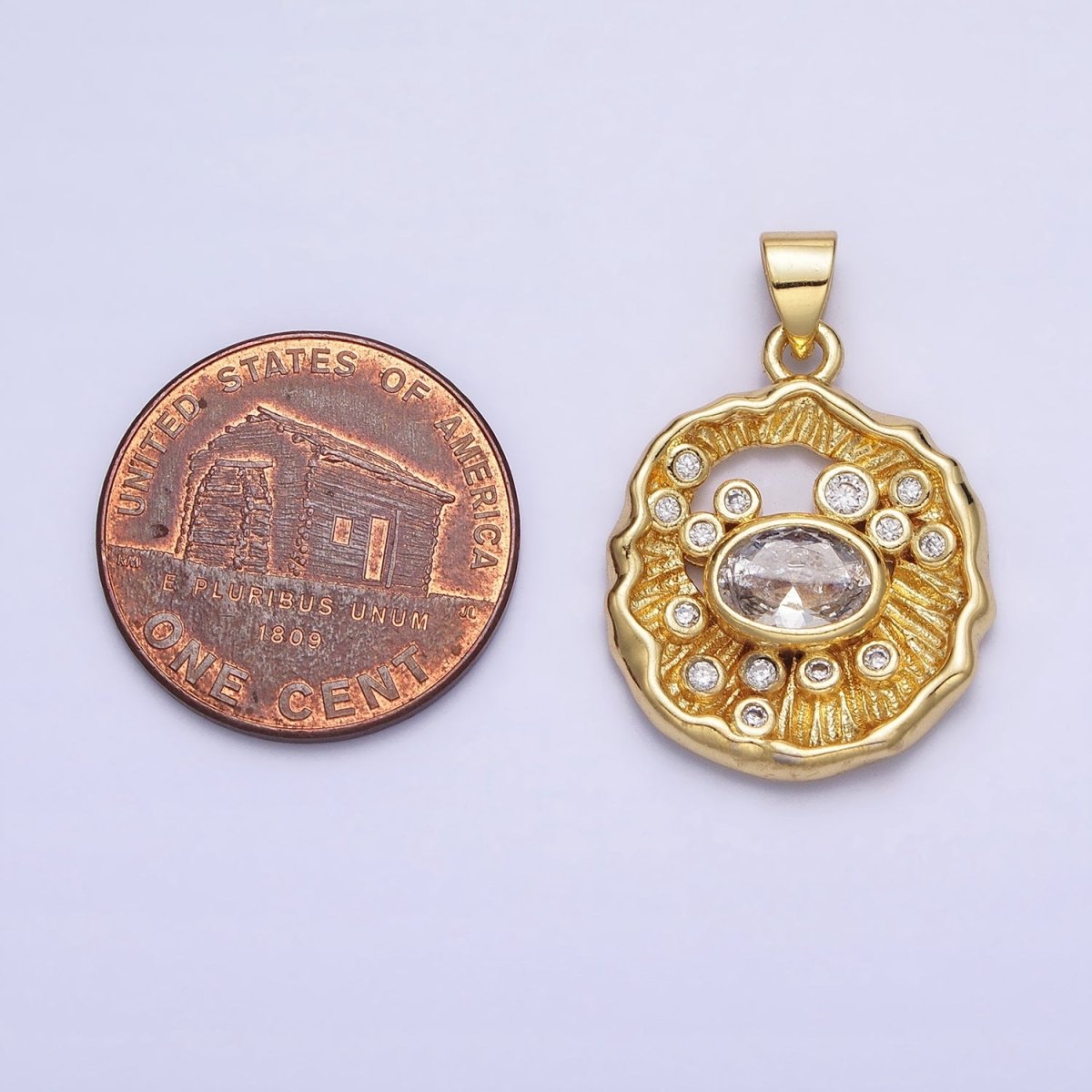 24K Gold-Filled 25mm Clear CZ Abstract Geometric Round Pendant