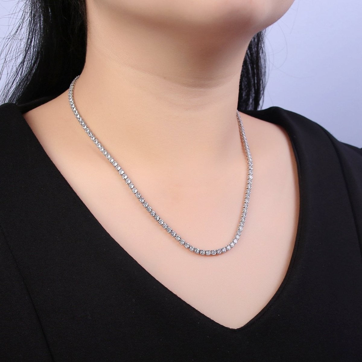 Trendy 24K Gold Filled Clear, Pink, Blue CZ Tennis 18 Inch Layering Chain Necklace in Gold & Silver