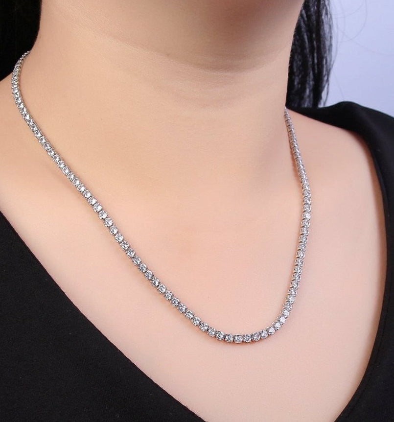 Trendy 24K Gold Filled Clear, Pink, Blue CZ Tennis 18 Inch Layering Chain Necklace in Gold & Silver