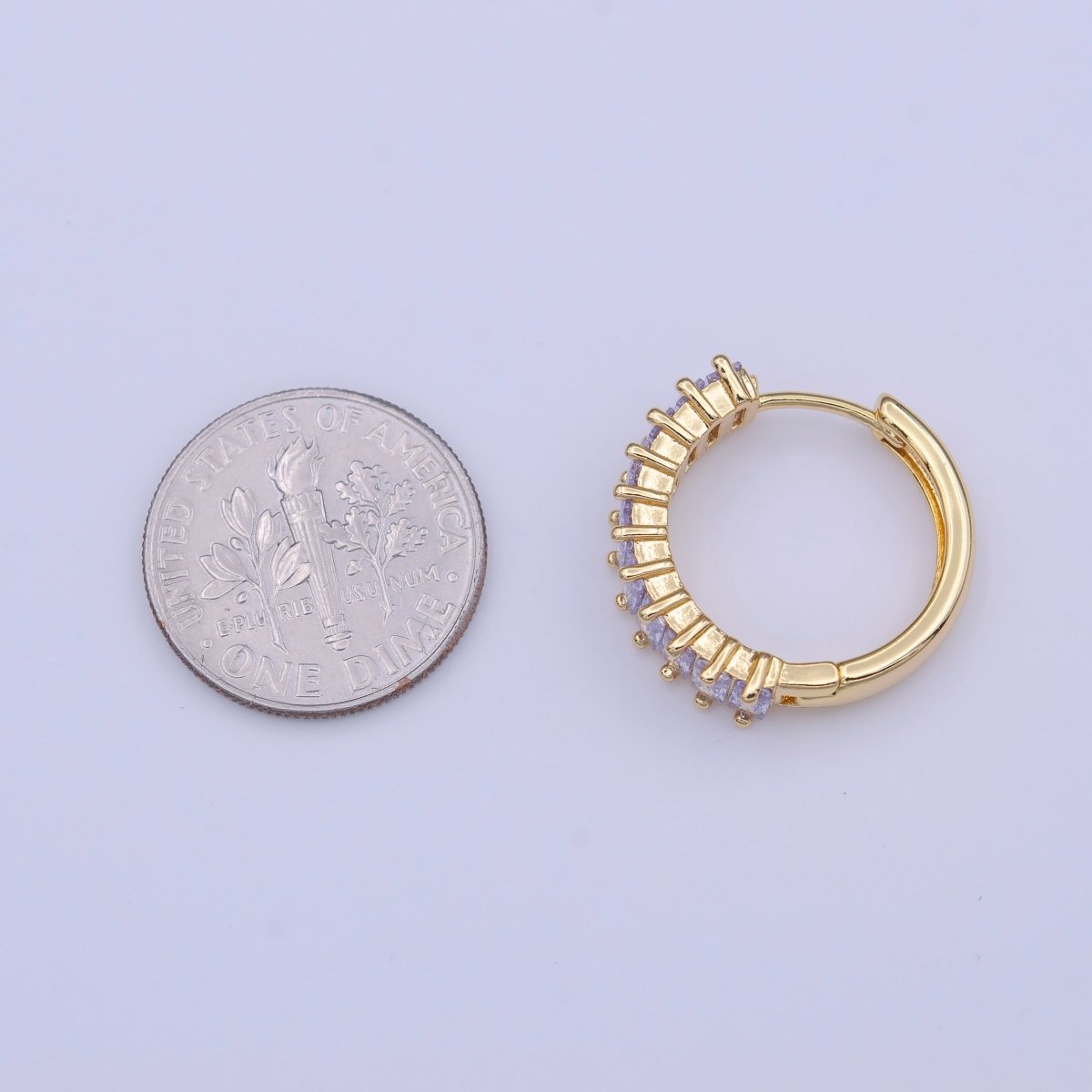24K Gold Filled Clear Purple Baguette Lined 18.5mm Huggie Hoop Earrings