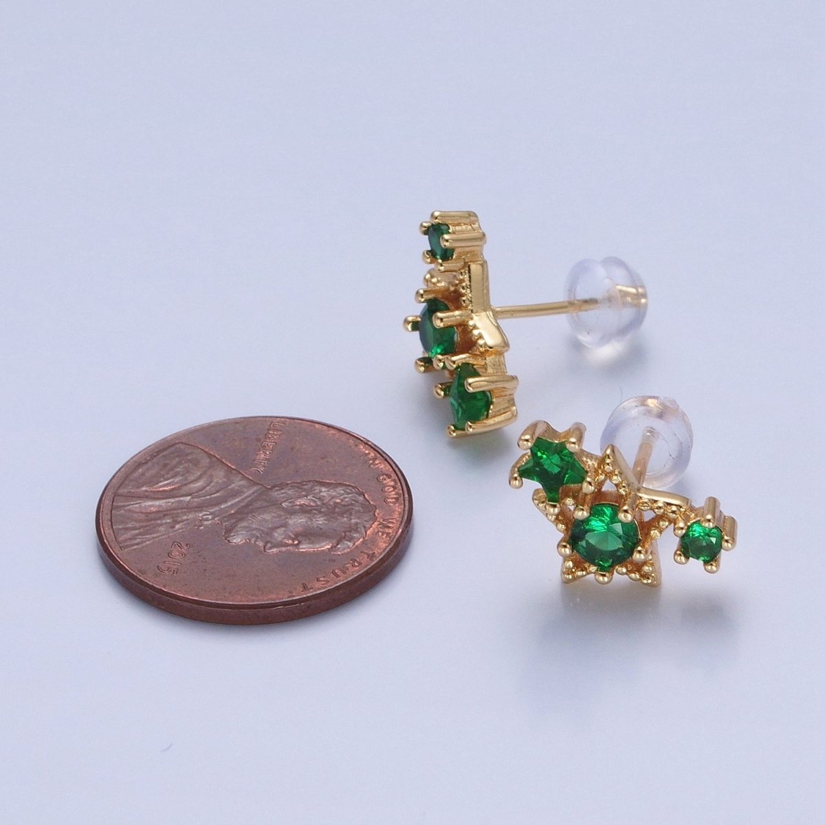 24K Gold Filled Emerald Green Star Studs Celestial Night Cubic Zirconia CZ Earrings