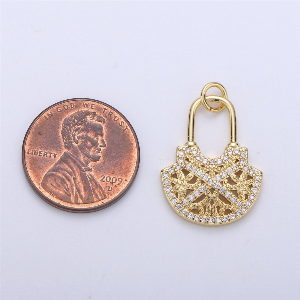 24k Gold Filled Micro Pave Padlock Charm, Minimalist, Unique Lock Charm