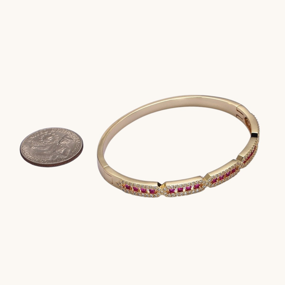 Unique 24K Gold Filled Micro Pave Rectangular Hexagon Geometric Bangle Bracelet