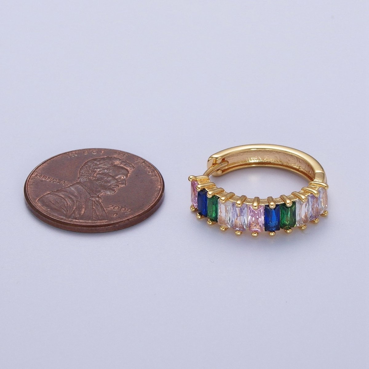 Stunning 24K Gold Filled Multicolor Baguette Cubic Zirconia 18mm Huggie Hoop Earrings