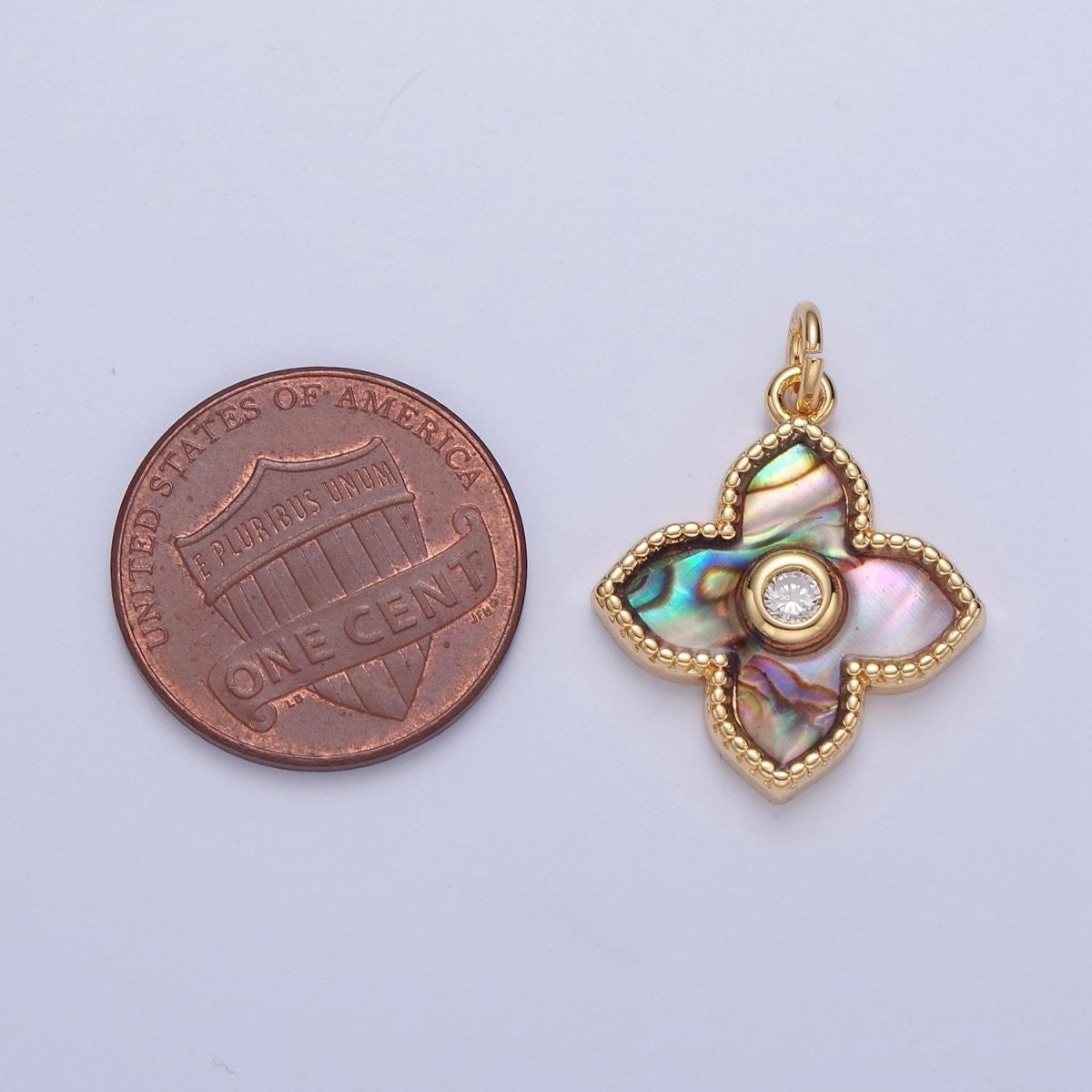 24k Gold Filled Pearl Clover Charm, Mini Flower Charm Abalone Lucky Charm