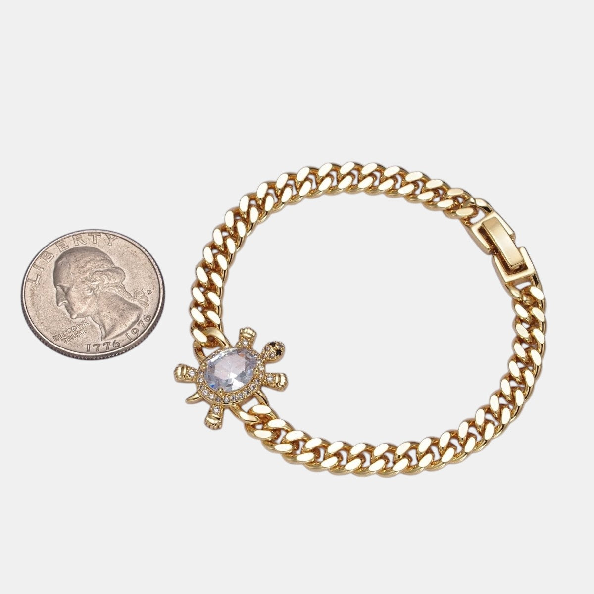 24K Gold Filled Sea Turtle Micro Pave Cubic Zirconia Curb Bracelet