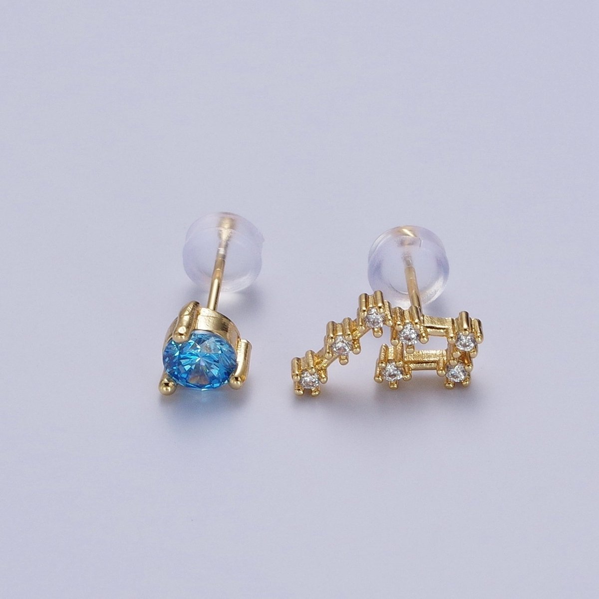 24K Gold Filled Set Birthstone & Astrology Zodiac Horoscope Constellation Cubic Zirconia Stud Earrings