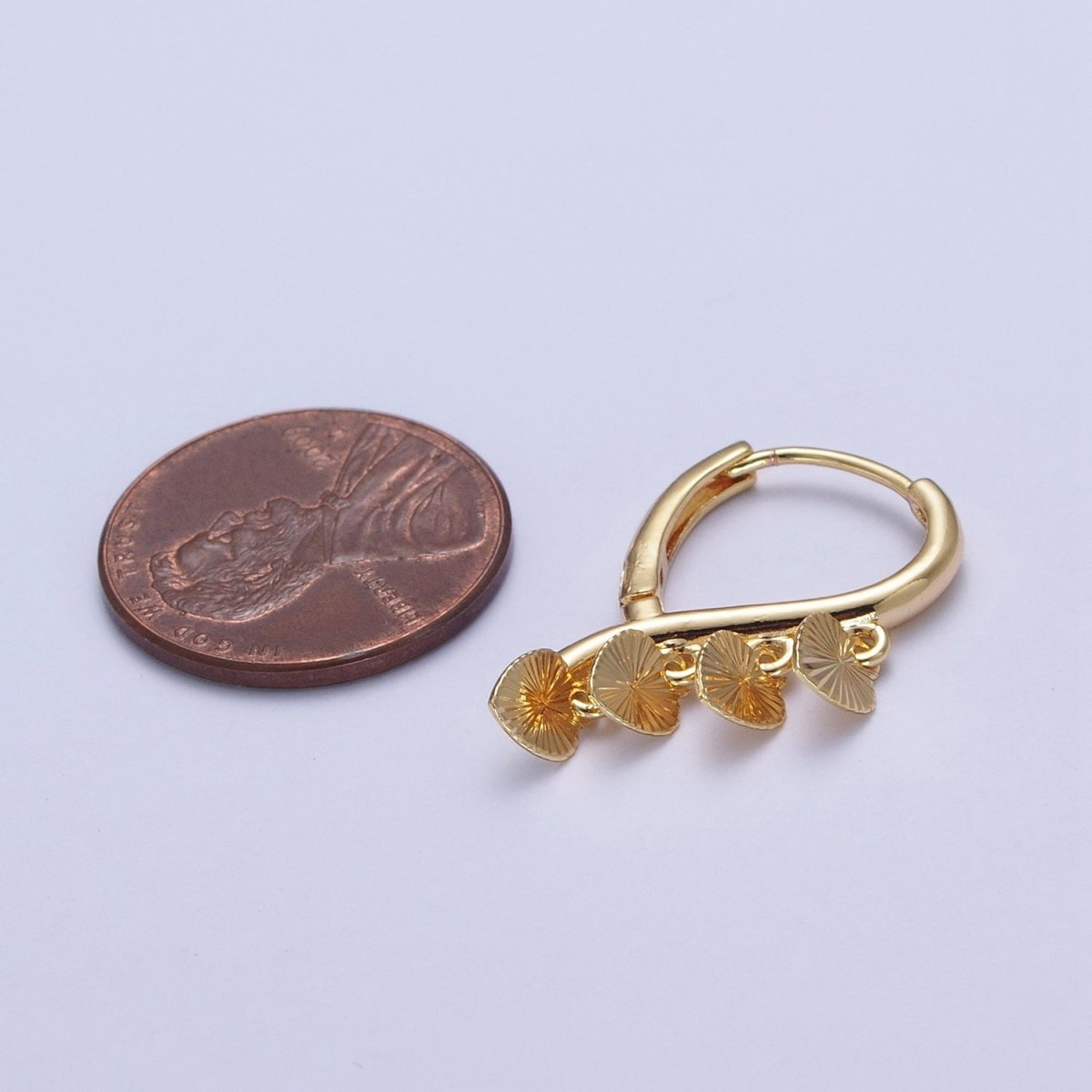 24K Gold Filled Starburst Heart Love Dangle on Teardrop Huggie Hoop Earrings