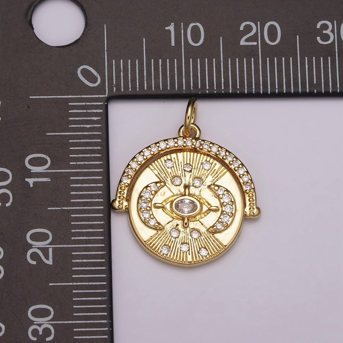 24K Gold Filled Triple Moon Pendant for Goddess Necklace Micro Pave Medallion Charm