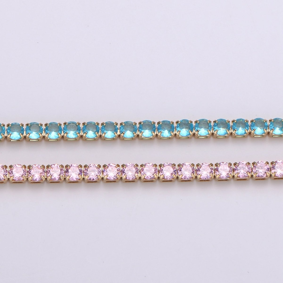 24K Gold Filled CZ Tennis Choker 14.6 Inches 2 inch Extender 3mm In Width in Pink or Blue