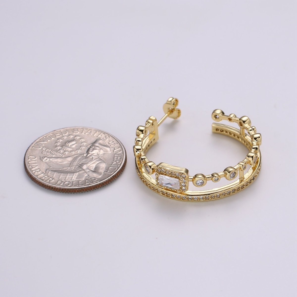 Trendy 24K Gold Filled Hoop Earring - Mismatched Hoop Earring - Geometric CZ hoop earrings gift idea