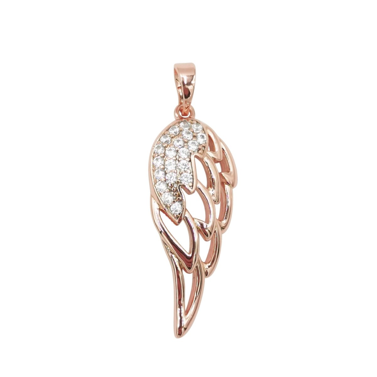 Enchanting 18K Gold-Plated Rose Gold 30mm Wing Protection Pendant Cubic Zirconia Crystal Rhinestone Pendant