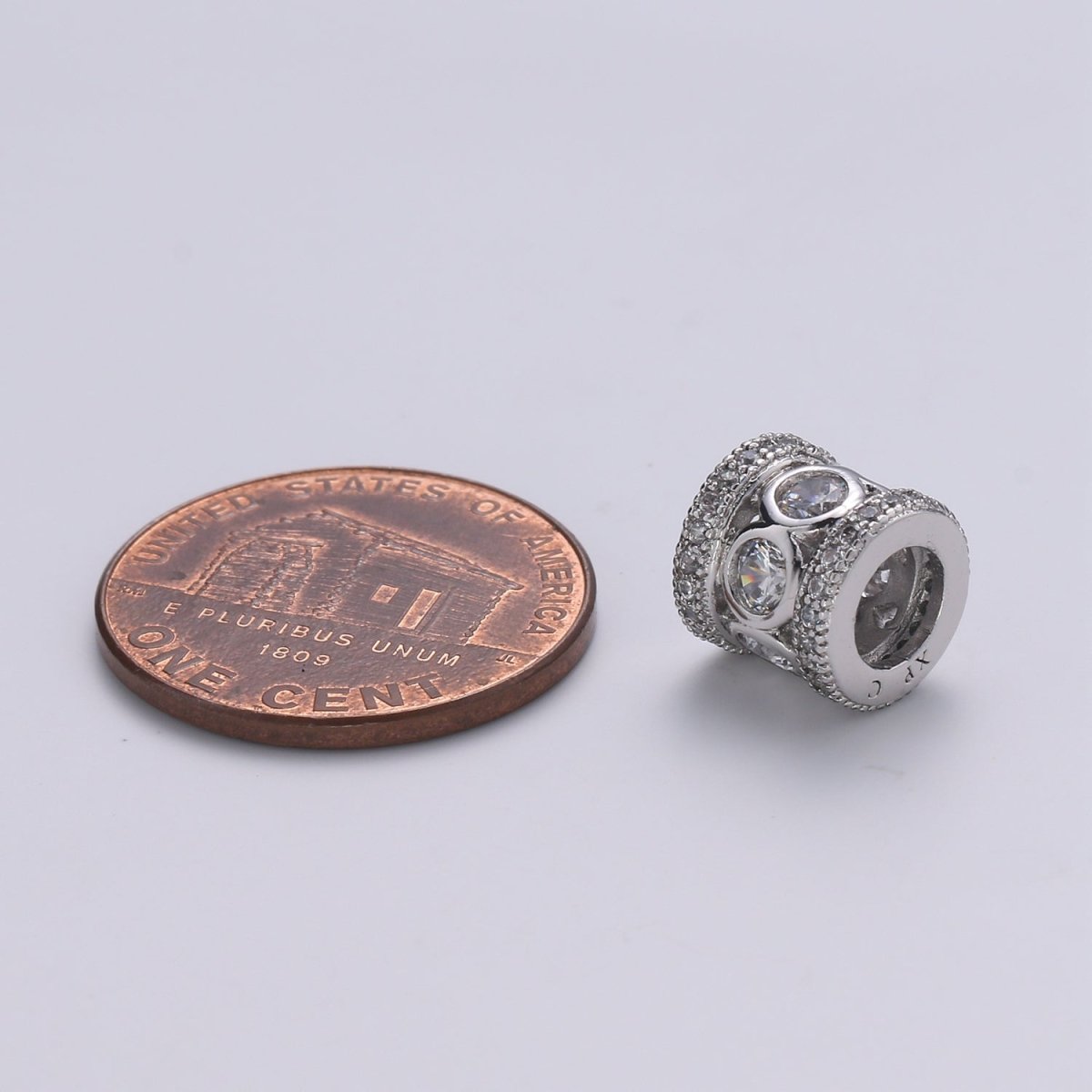 White Gold-Filled 8mm Micro Pave Spacer Beads Drum Tube Gold Beads with CZ Paved 4mm Large Hole Gold Spacer