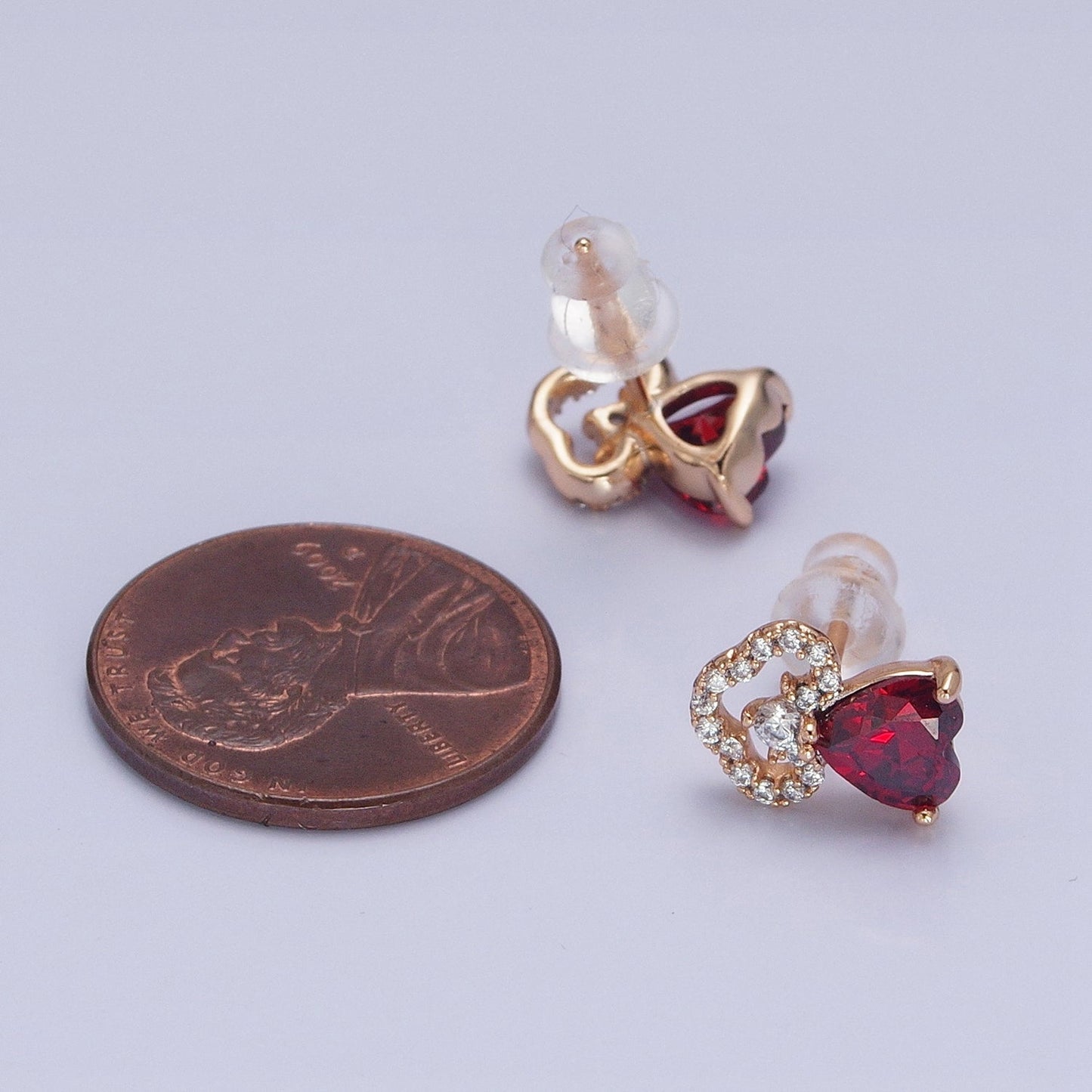 Dainty 18K Gold Filled Clear Heart CZ Cloud Stud Earrings in Red, Pink and Clear