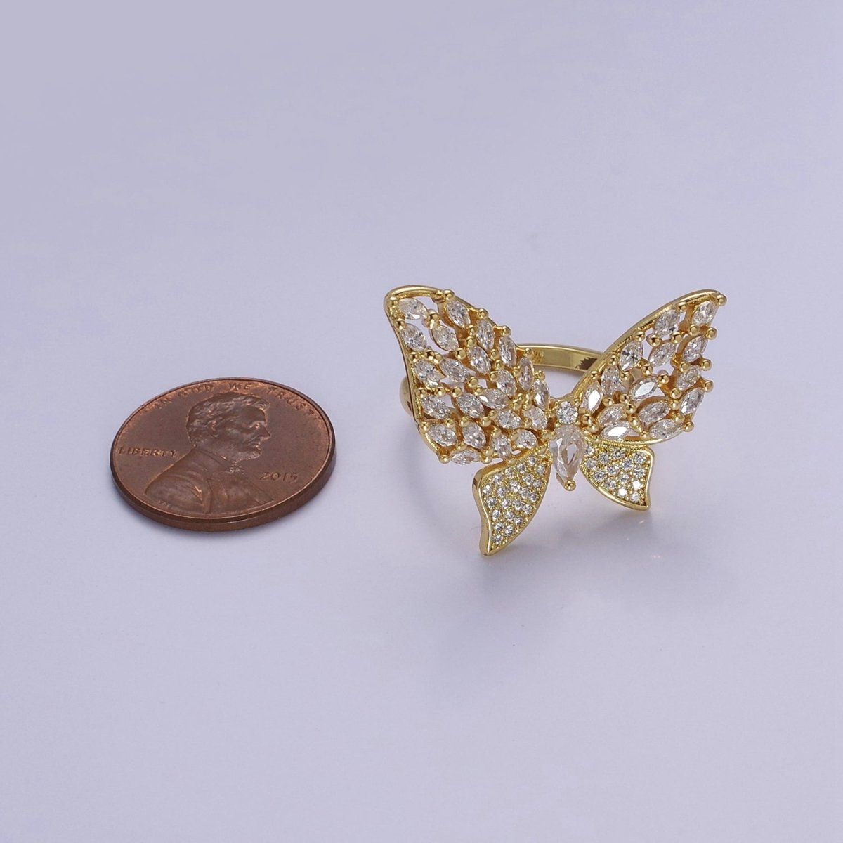 Big CZ Butterfly Ring | Adjustable Statement Ring in 14k Gold Filled