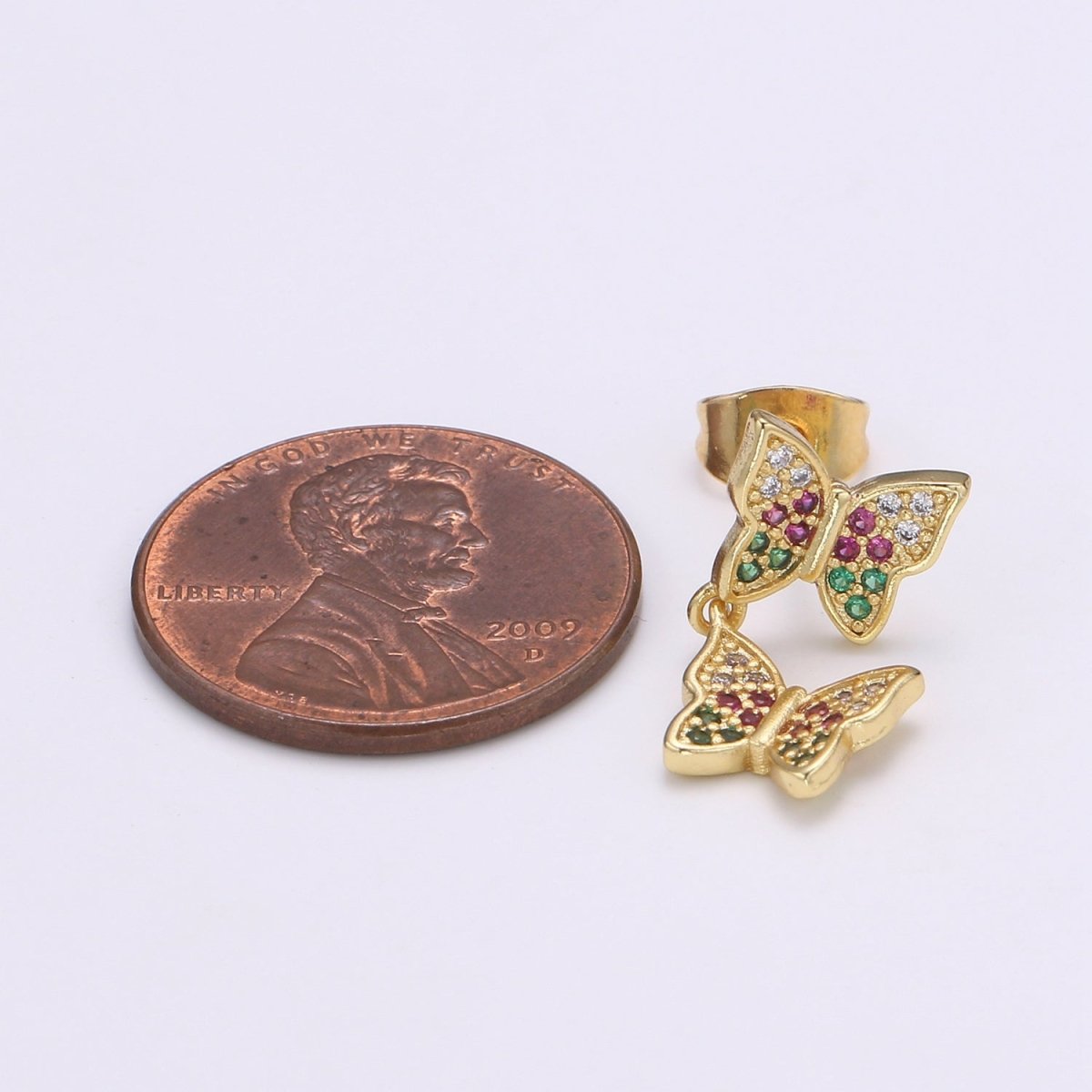 Butterfly Earring 24K Gold Pave CZ Stud Earring Micro Pave Animal Jewelry for Gift Dangle Mariposa Earrings