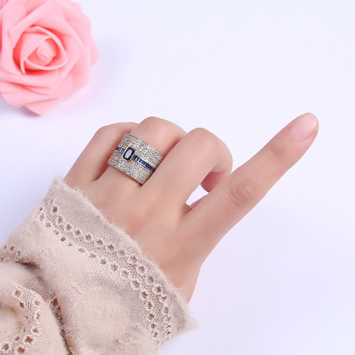 Chunky Statement Cubic Zirconia 24K Gold-Filled Micro Pave Adjustable Open Ring