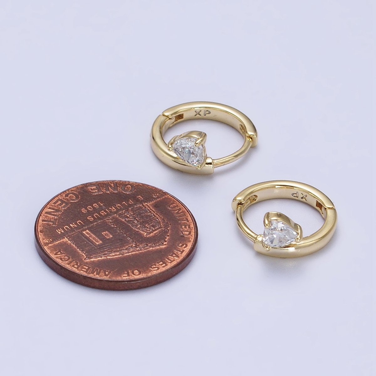 Clear CZ Heart Spiral 12mm Gold Cartilage Minimalist Huggie Earrings