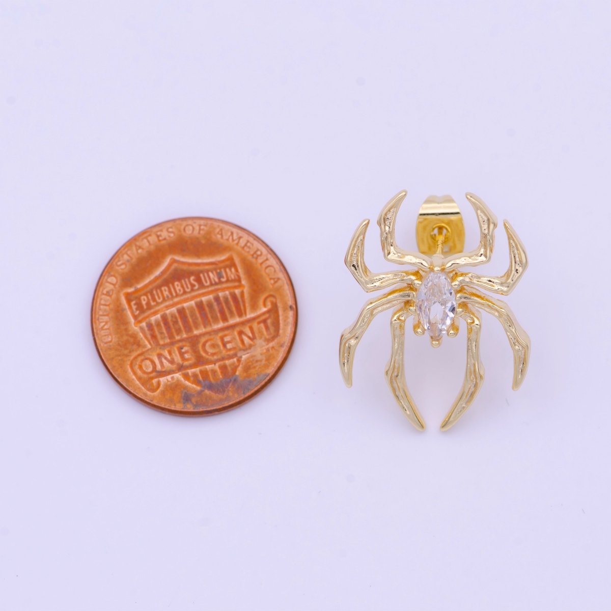 Clear Marquise Spider Black Widow Gold Studs Earrings