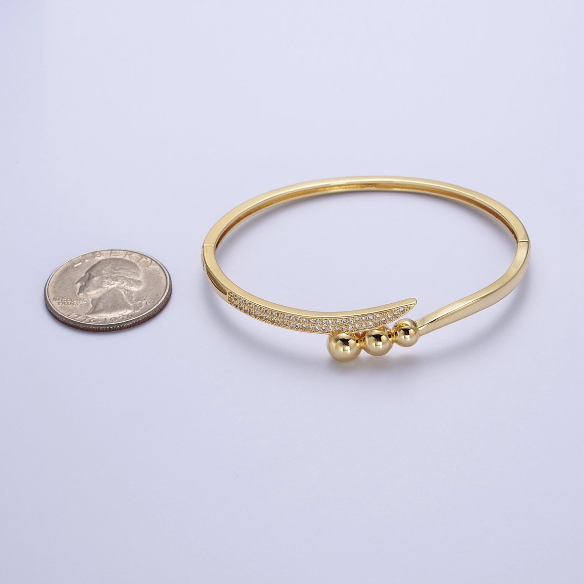 Clear Micro Paved CZ Rounded Beaded Bubble Ball Bangle Bracelet in Gold
