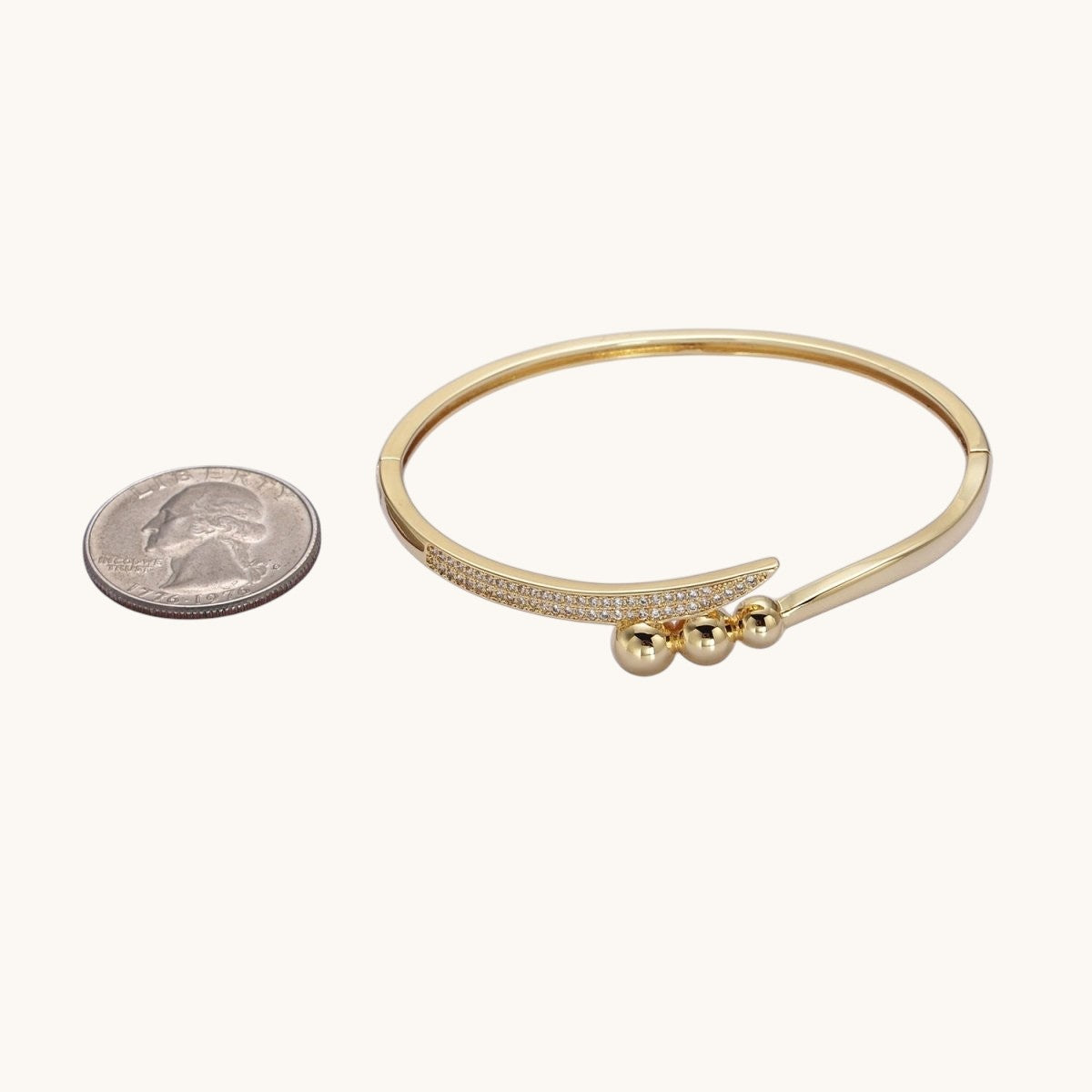 Clear Micro Pave CZ Rounded Beaded Bubble Ball Bangle Bracelet in Gold