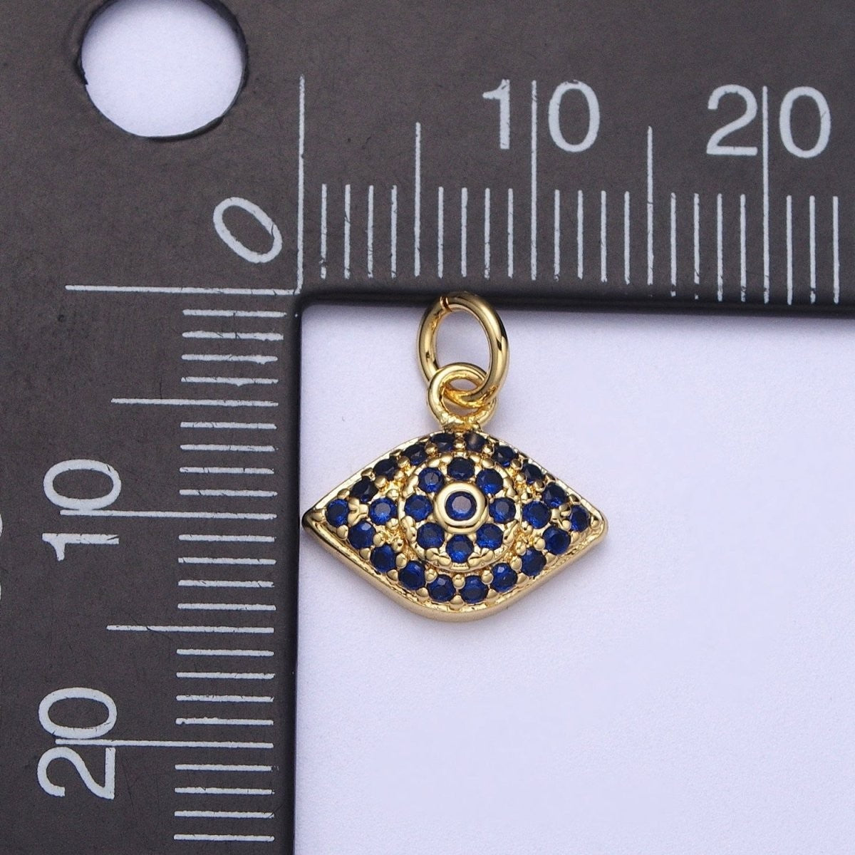 Dainty Blue Micro Paved CZ Gold Evil Eye Charm