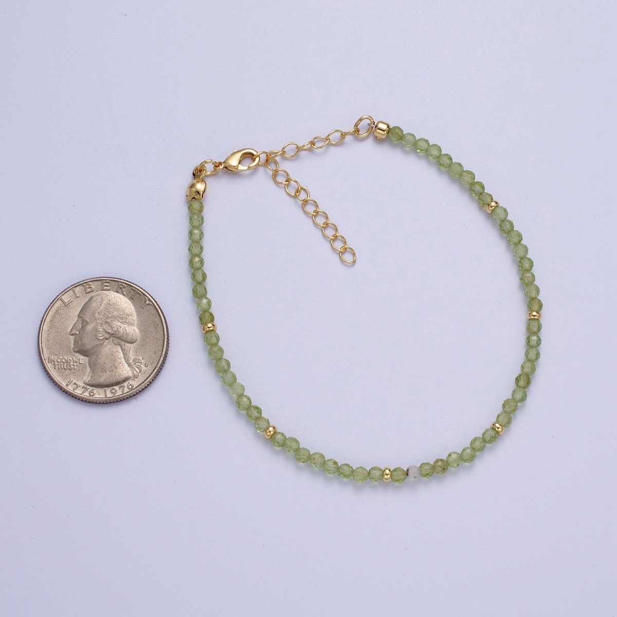 Dainty Natural Green Aventurine or Prehnite Beaded Bracelet 7" with 2" extender