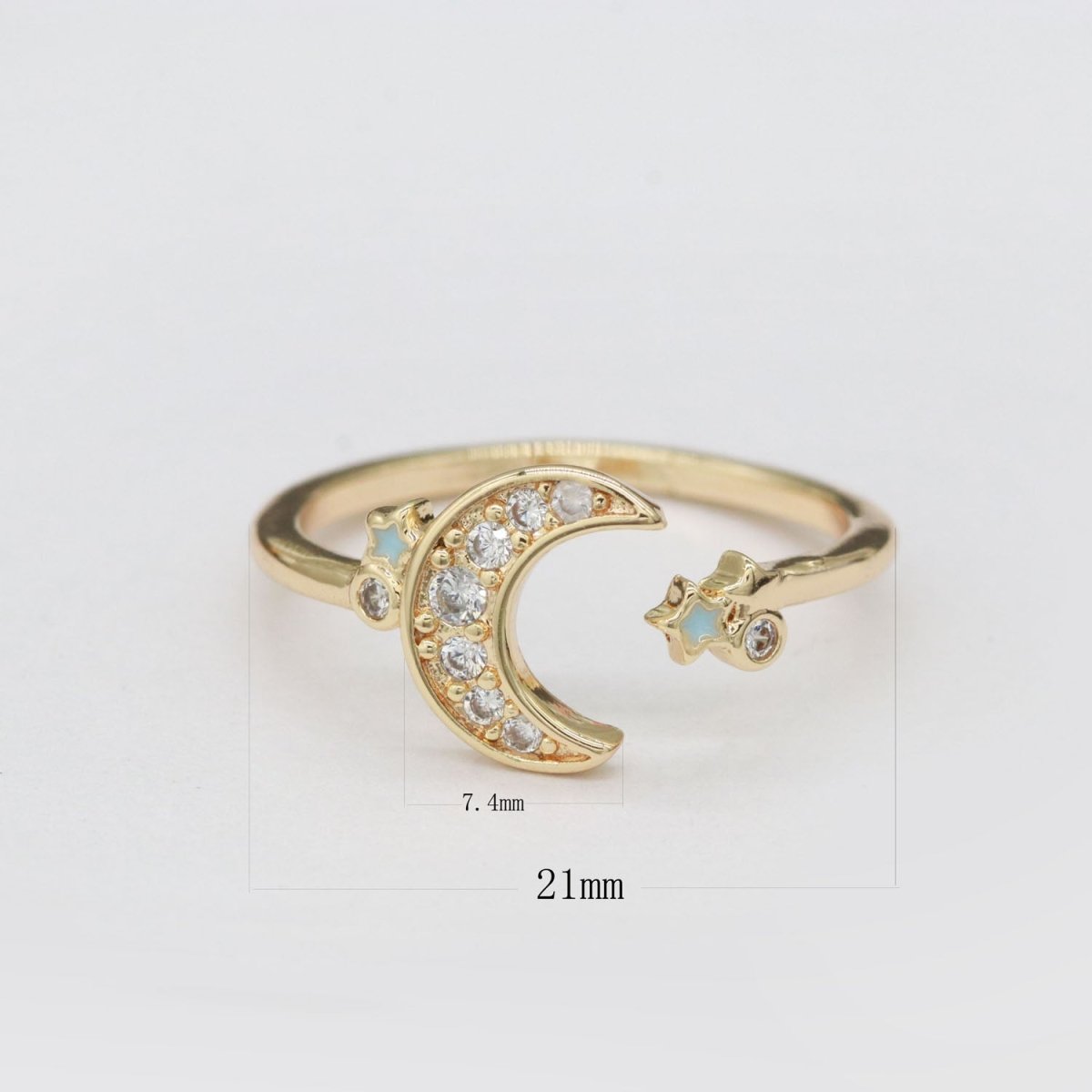 Dainty Moon Ring Open Adjustable Star Gold Celestial Jewelry