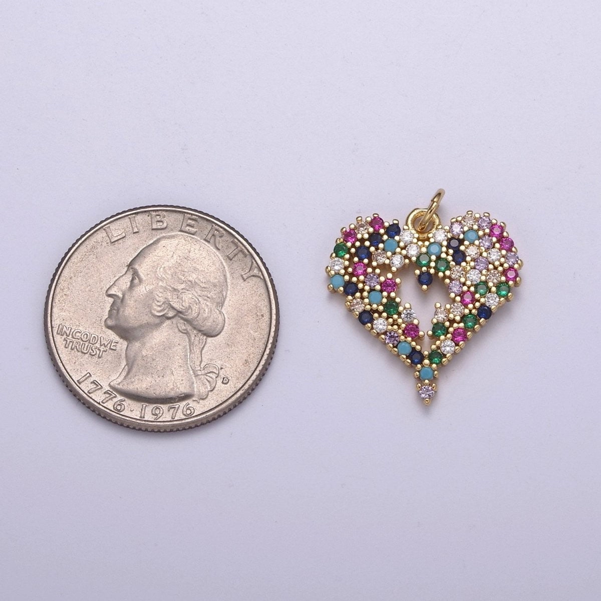 Dainty Multi Color 24mm x 20mm CZ Heart Charm