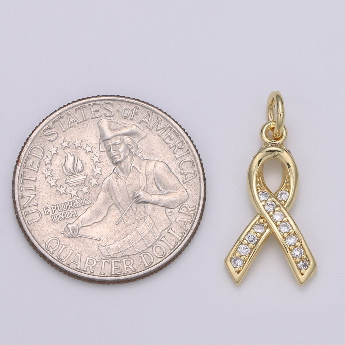 Dainty Pink Ribbon 18mm x 6mm CZ Pave Charm Breast Cancer Awareness Pendant