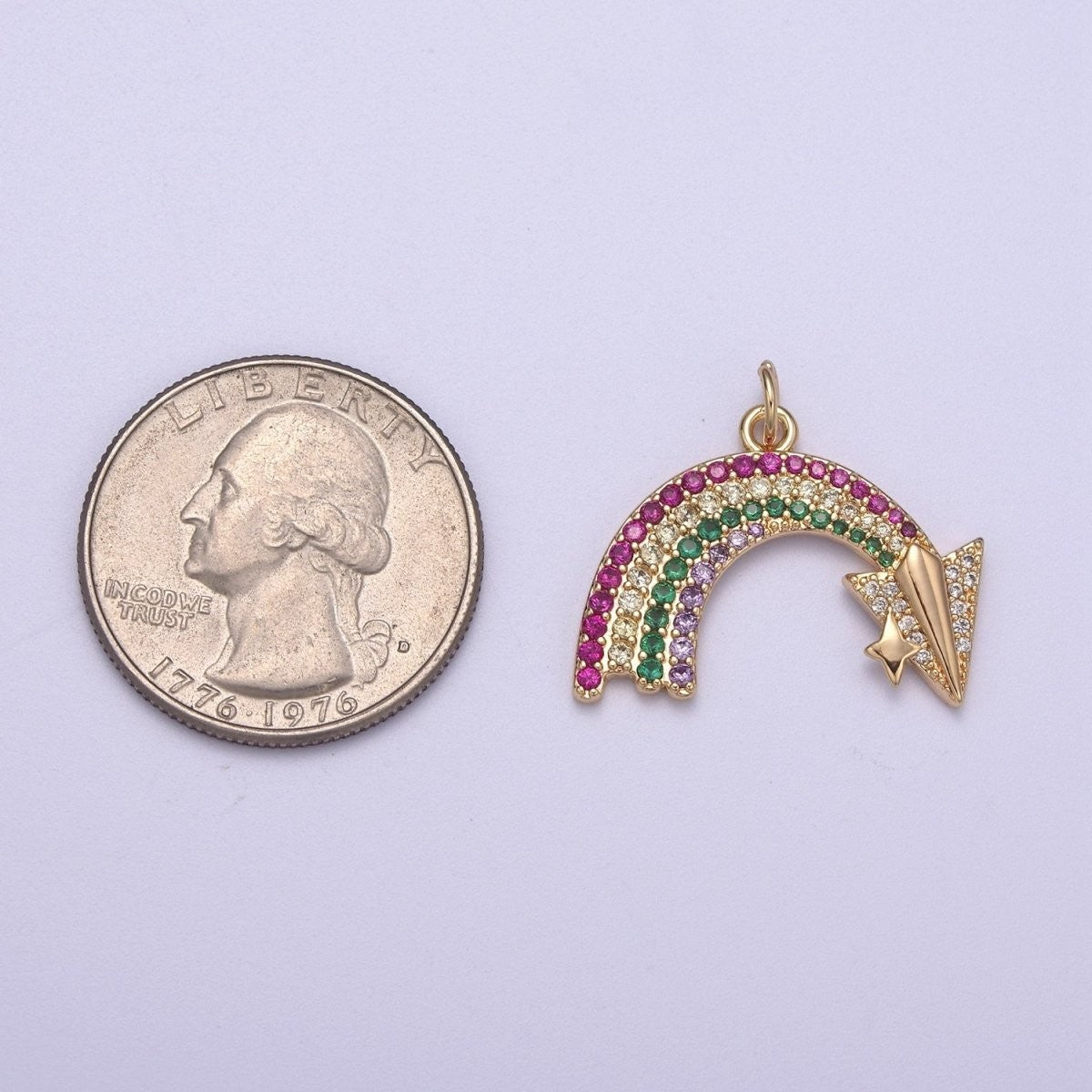 Dainty Rainbow Charm 16k Gold Filled CZ Colorful Charm