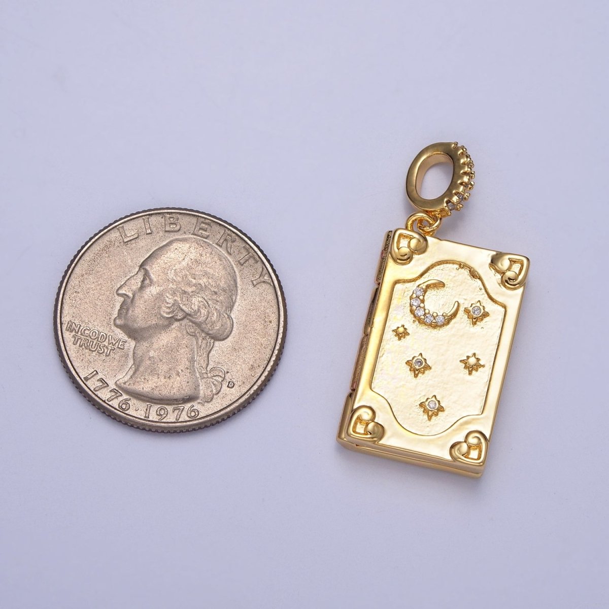 Dangle Book Locket Pendant Crescent Moon Star Locket Charm 14K Gold-Filled Pendant