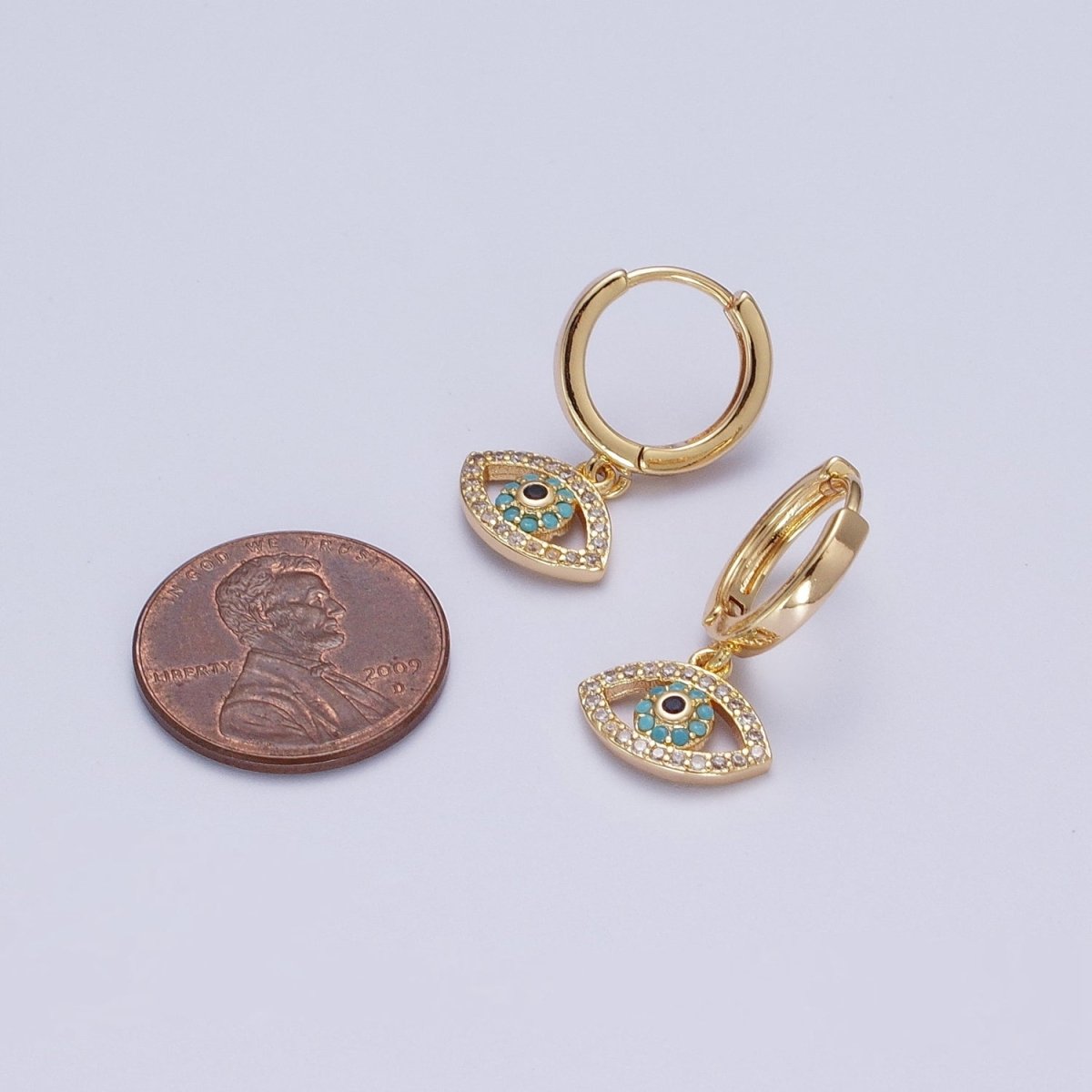 Evil Eye Charm Hoop Earrings Gold | Small Gold Hoops Huggie Earrings 16K Gold Filled