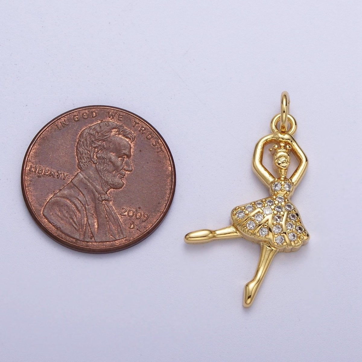 Gold Ballerina Dancer 29mm x 15mm Micro Pave Cubic Zirconia Charm of the Arts