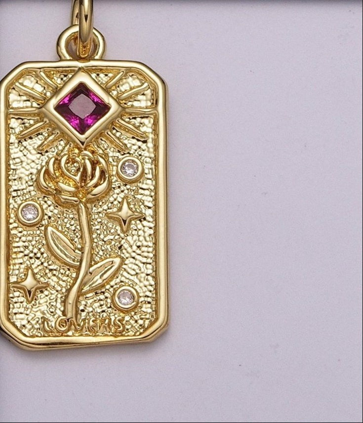 Beautiful Gold Flower Charm Simple, Dainty Rose Tag Medallion Charm Pendant